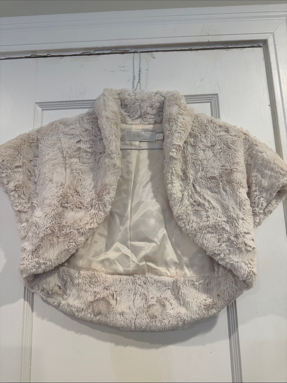 Eliza J Cream Faux-Fur Teddy Bolero Jacket